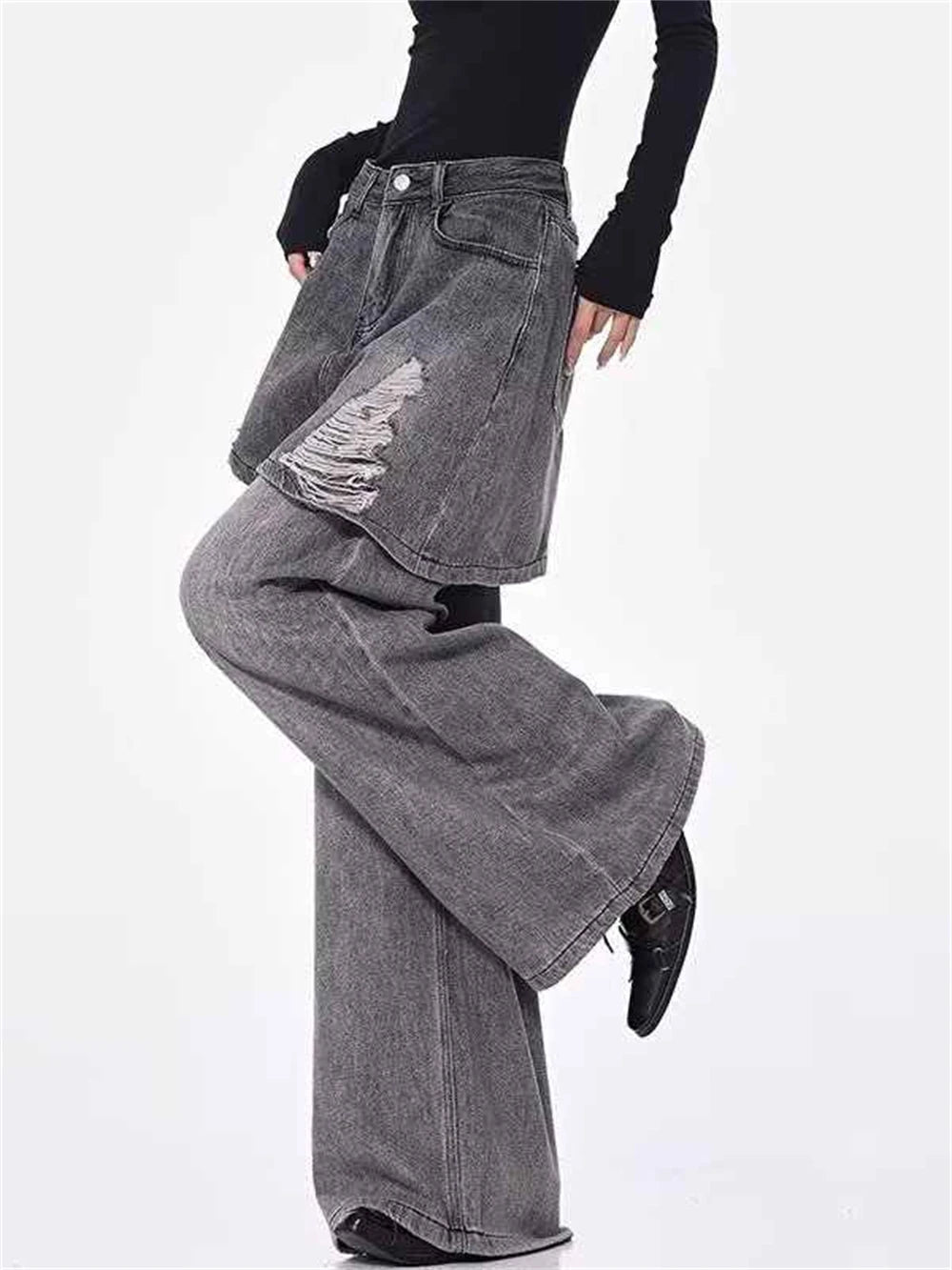 Grunge Skirted Flare Jeans