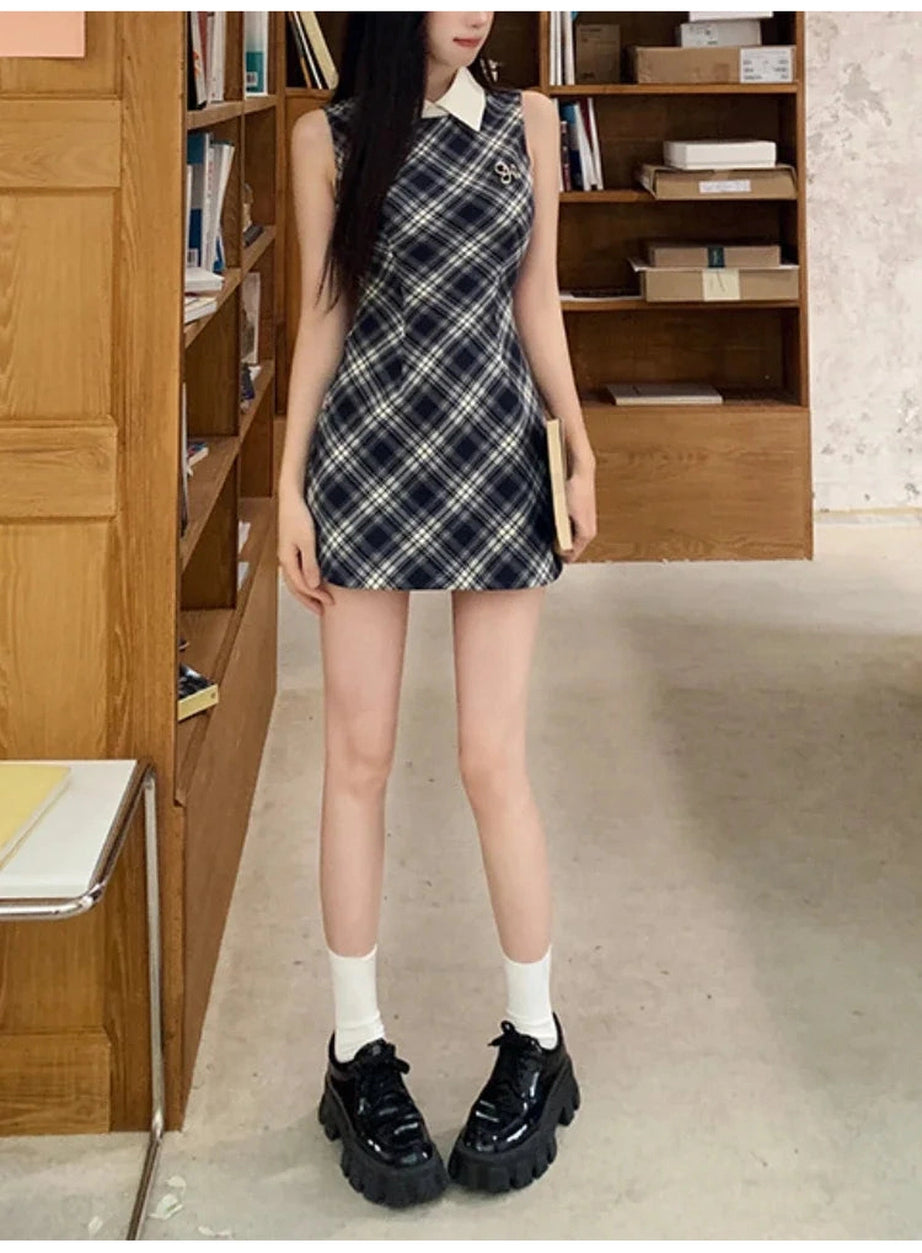 Preppy Plaid Collared Mini Dress