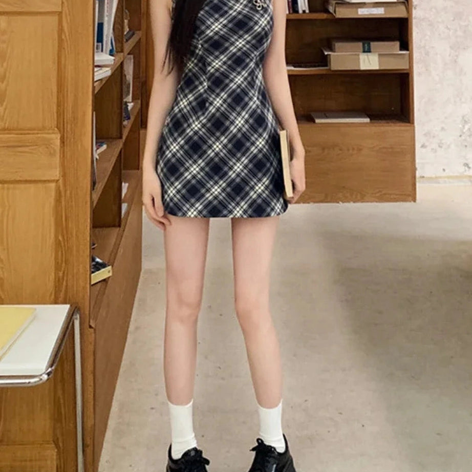 Preppy Plaid Collared Mini Dress