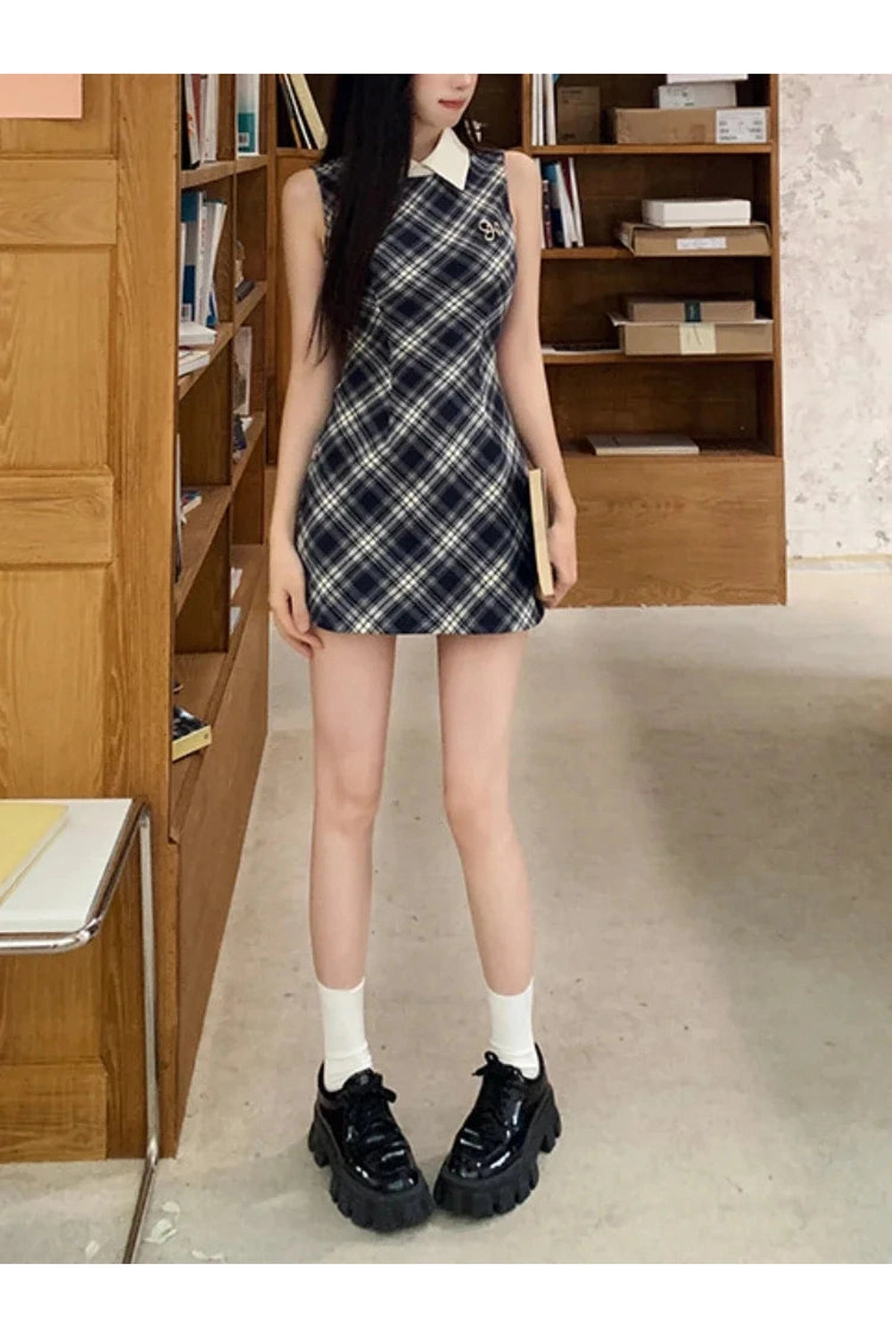 Preppy Plaid Collared Mini Dress