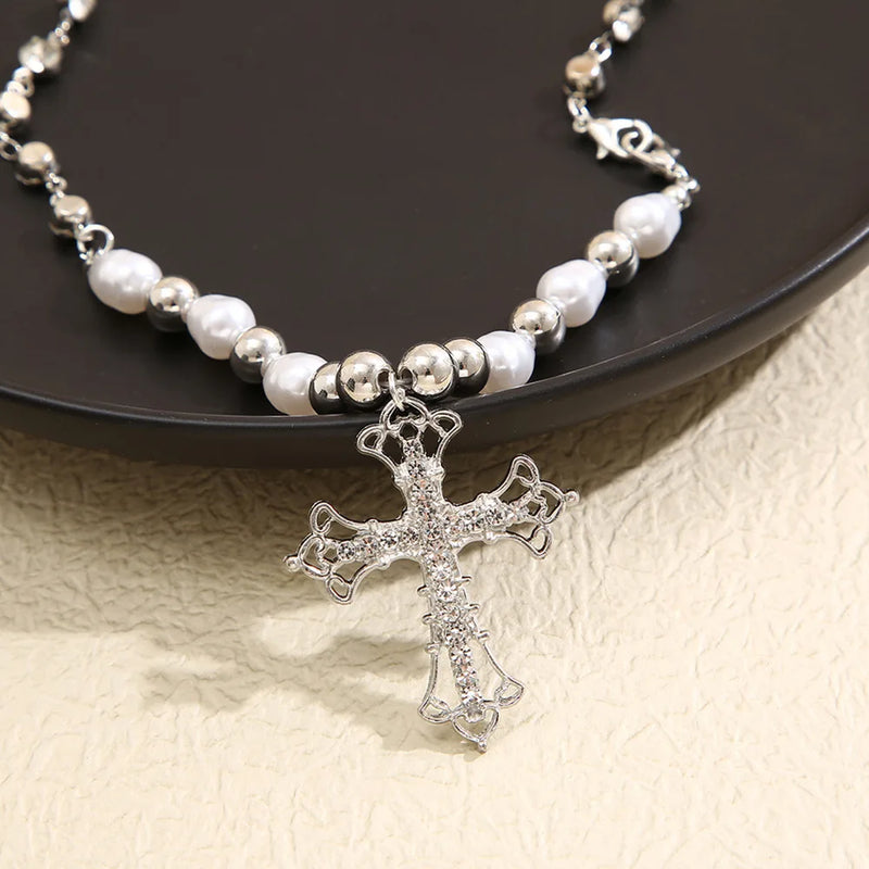 Regal Pearl Cross Choker