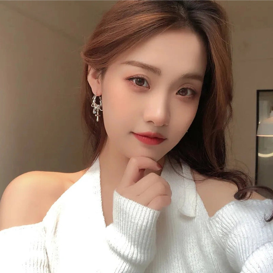 Y2k New Sweet Cool Wind Cross Twist Earrings Women Temperament Metal Chain Creative Geometric Earring Party Jewelry Gift