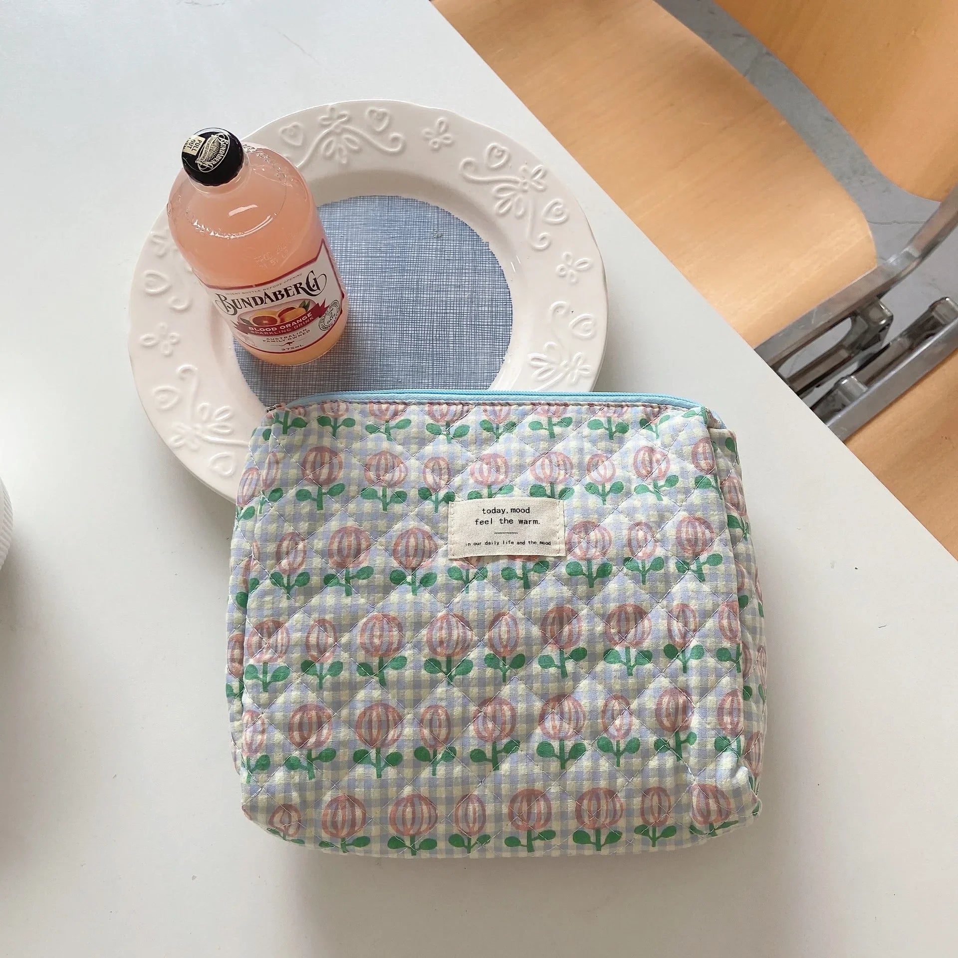 Soft Checkered Makeup Bag