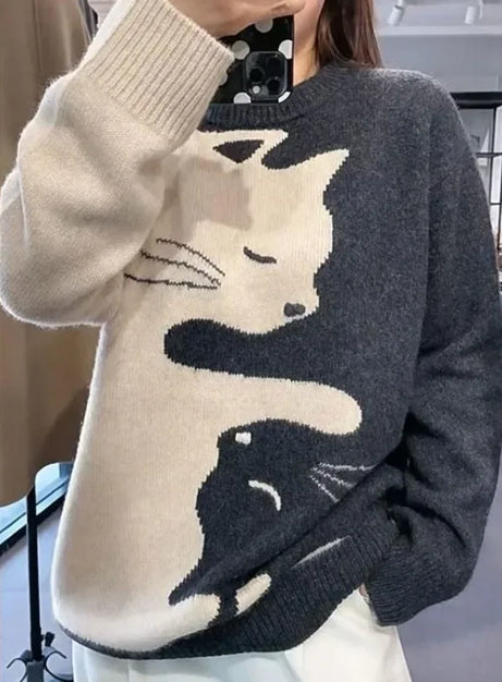Monochrome Feline Dream Sweater