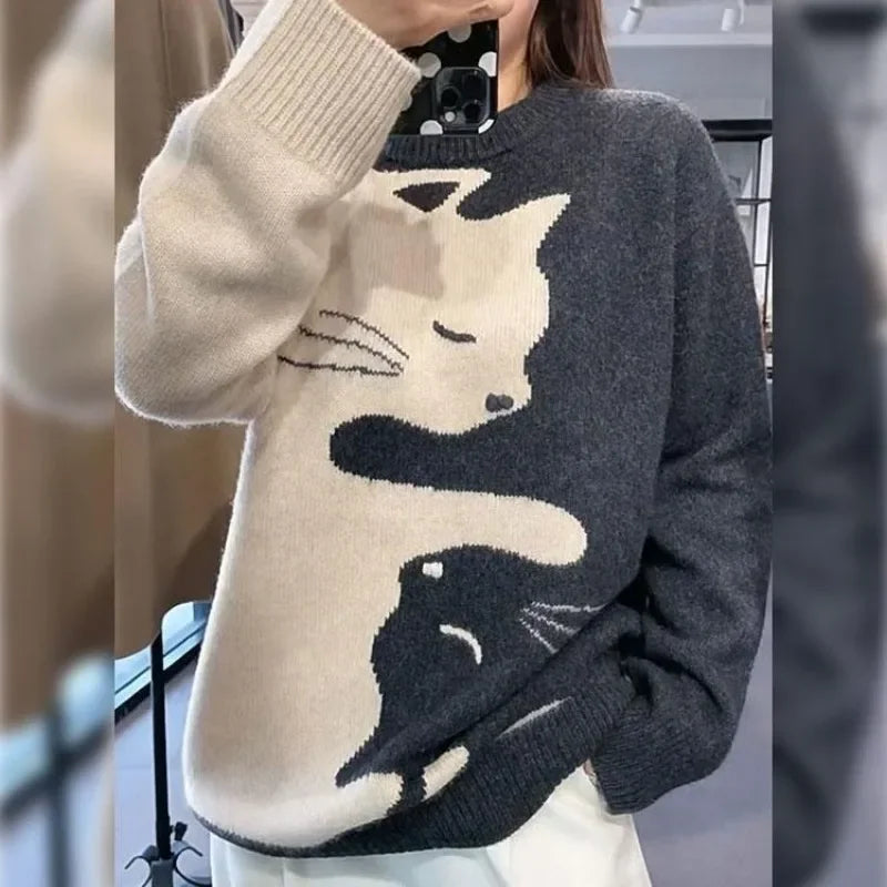 Monochrome Feline Dream Sweater