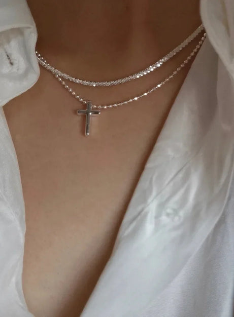Crystal Rose Gothic Cross Necklace