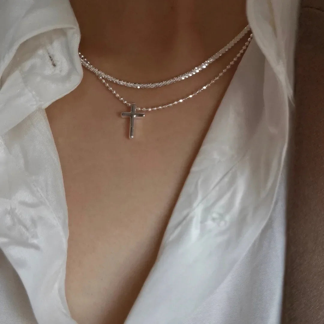 Crystal Rose Gothic Cross Necklace