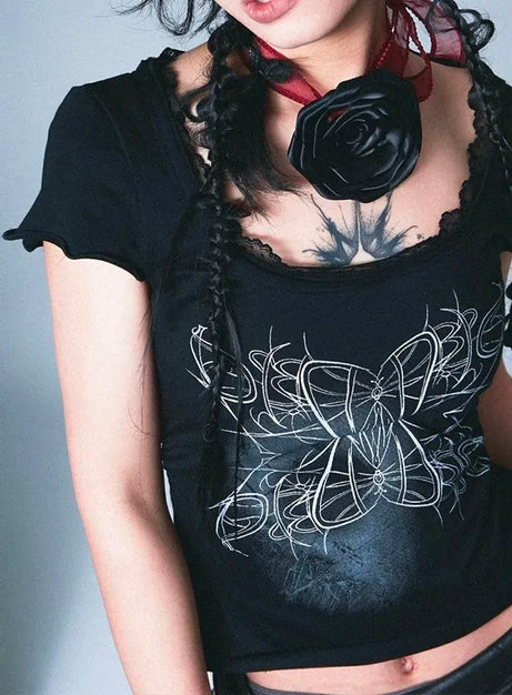 Gothic Butterfly Lace-Up Top