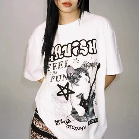 Punk Cat Graphic Oversized T-Shirt