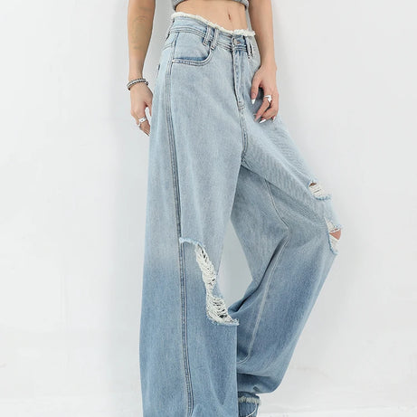 Ripped Edge Wide-Leg Jeans