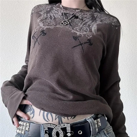 Grunge Angel Graphic Waffle Top