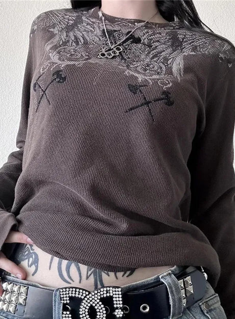 Grunge Angel Graphic Waffle Top