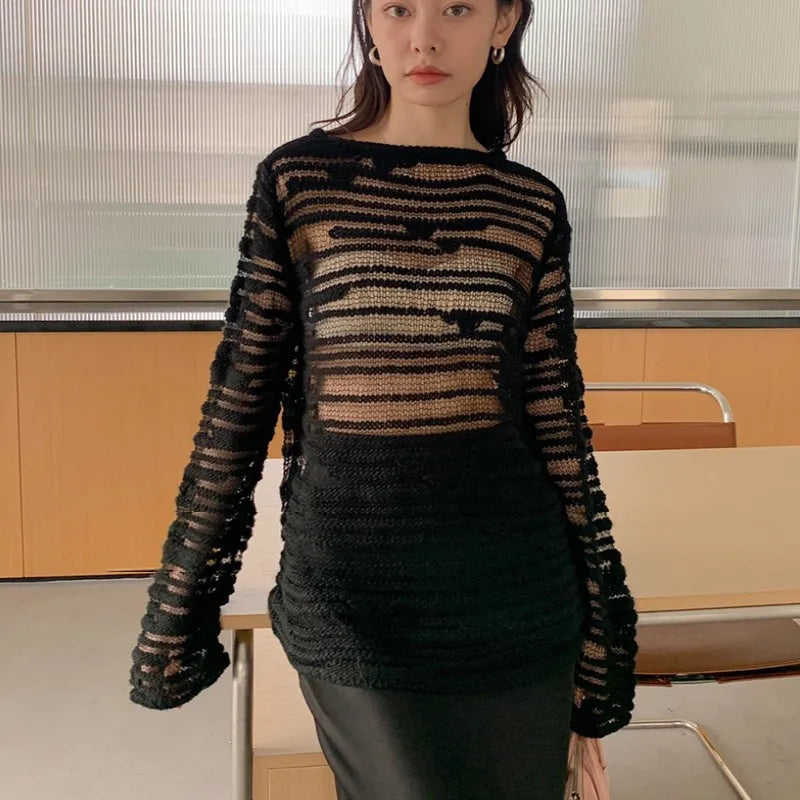 Sheer Shadow Striped Knit Top