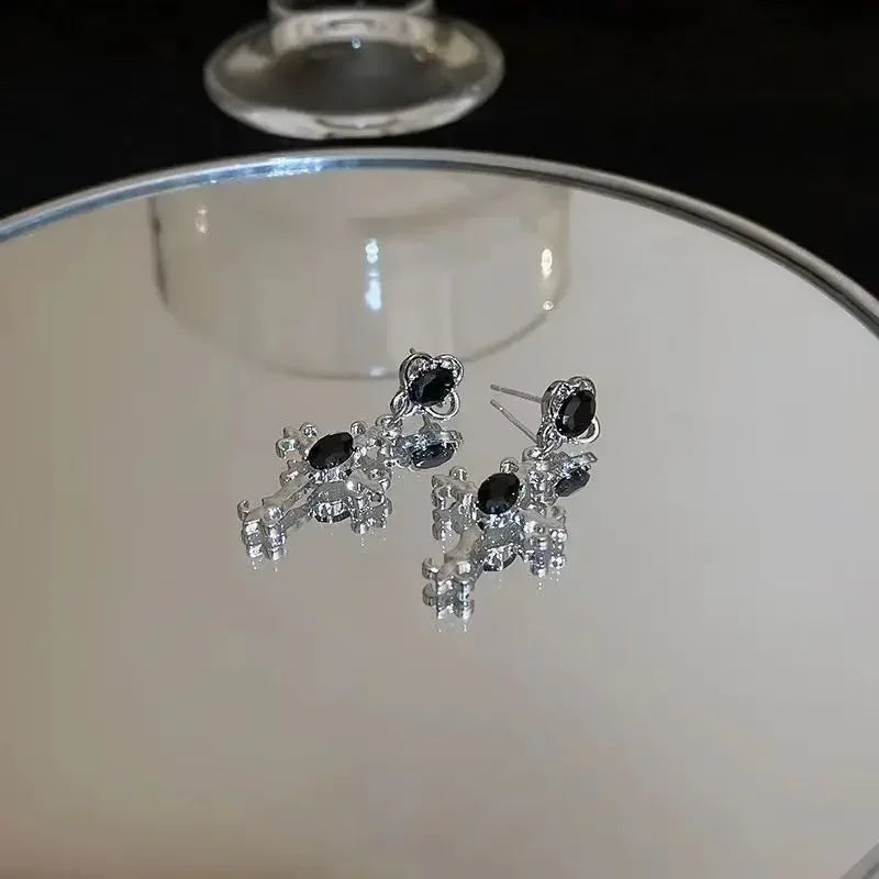 Gothic Cross Gemstone Earrings