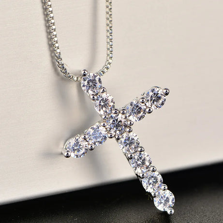 Crystal Rose Gothic Cross Necklace