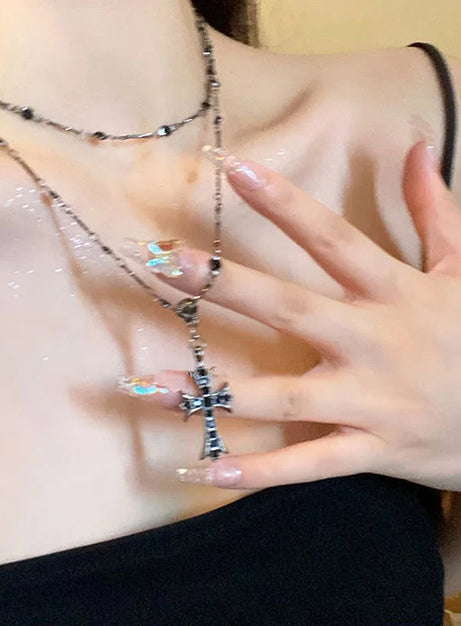 Crystal Rose Gothic Cross Necklace