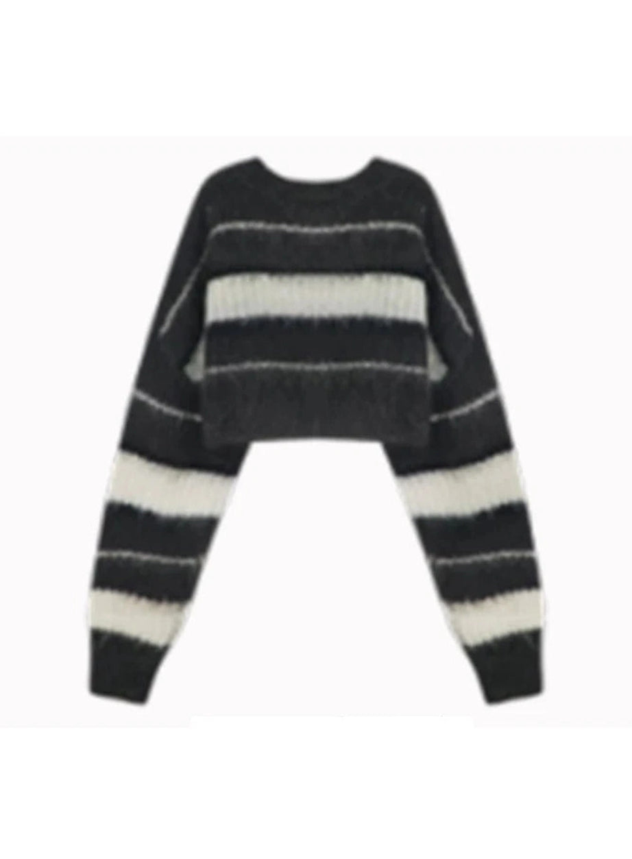 Y2k Fuzzy Striped Grunge Sweater