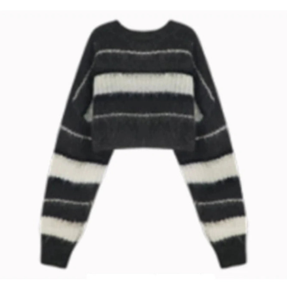 Y2k Fuzzy Striped Grunge Sweater