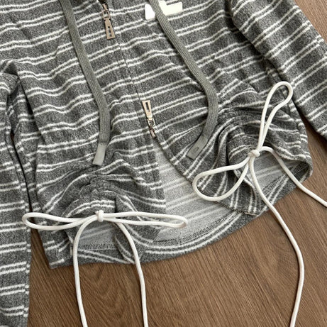 Y2k Striped Cozy Zip-Up Hoodie