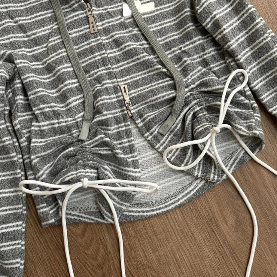 Y2k Striped Cozy Zip-Up Hoodie