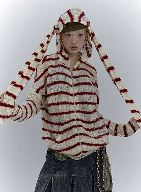 Striped Bunny Zip Hoodie