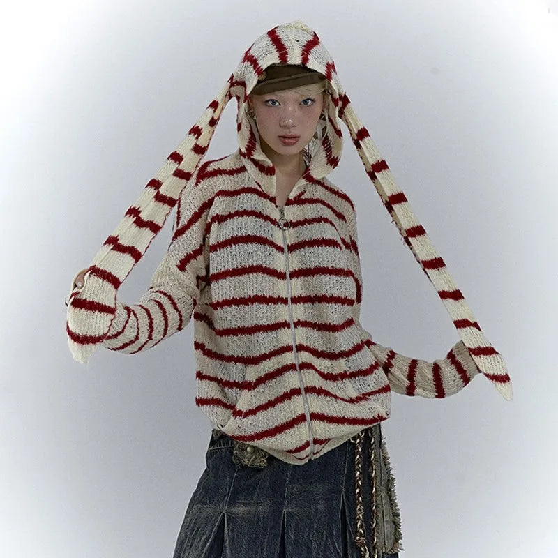 Striped Bunny Zip Hoodie