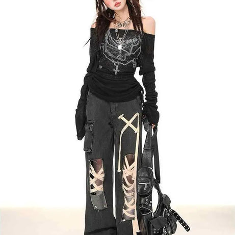 Chains of Midnight Off-Shoulder Top