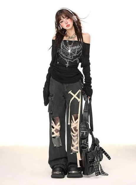 Chains of Midnight Off-Shoulder Top