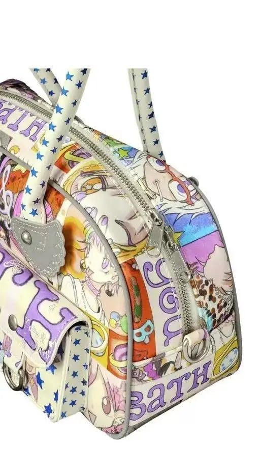 Y2K Youth Manga Print Boston Bag with Star Handles