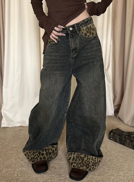 Retro Leopard Print Y2k Jeans