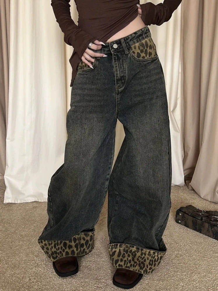 Retro Leopard Print Y2k Jeans