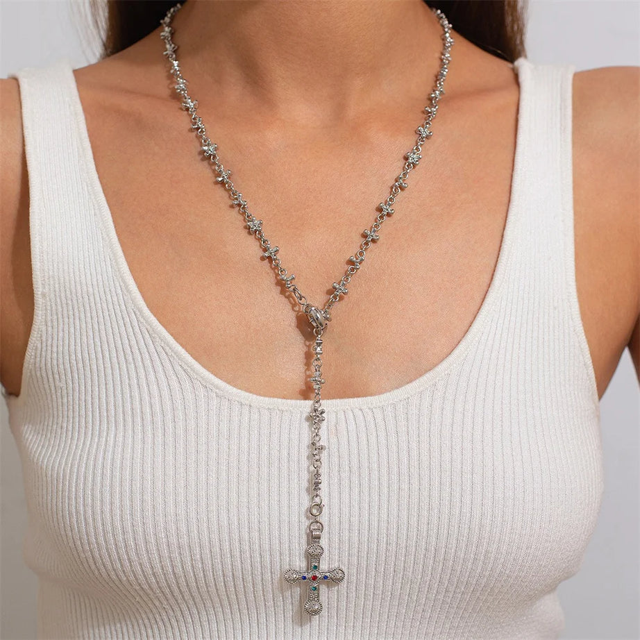 Golden Saint Cross Layered Necklace