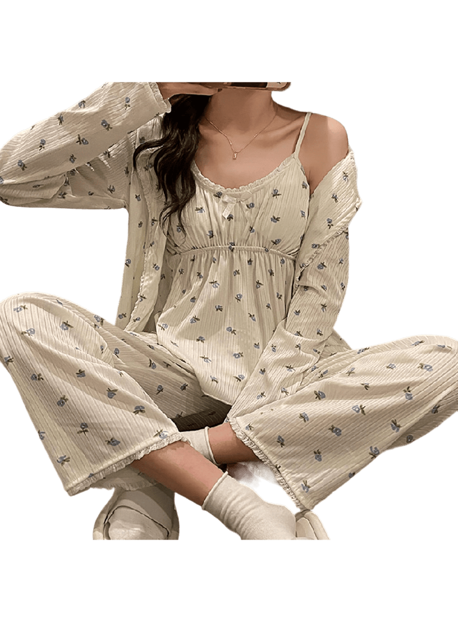Y2k 3Pcs Ladies Cotton Pajama