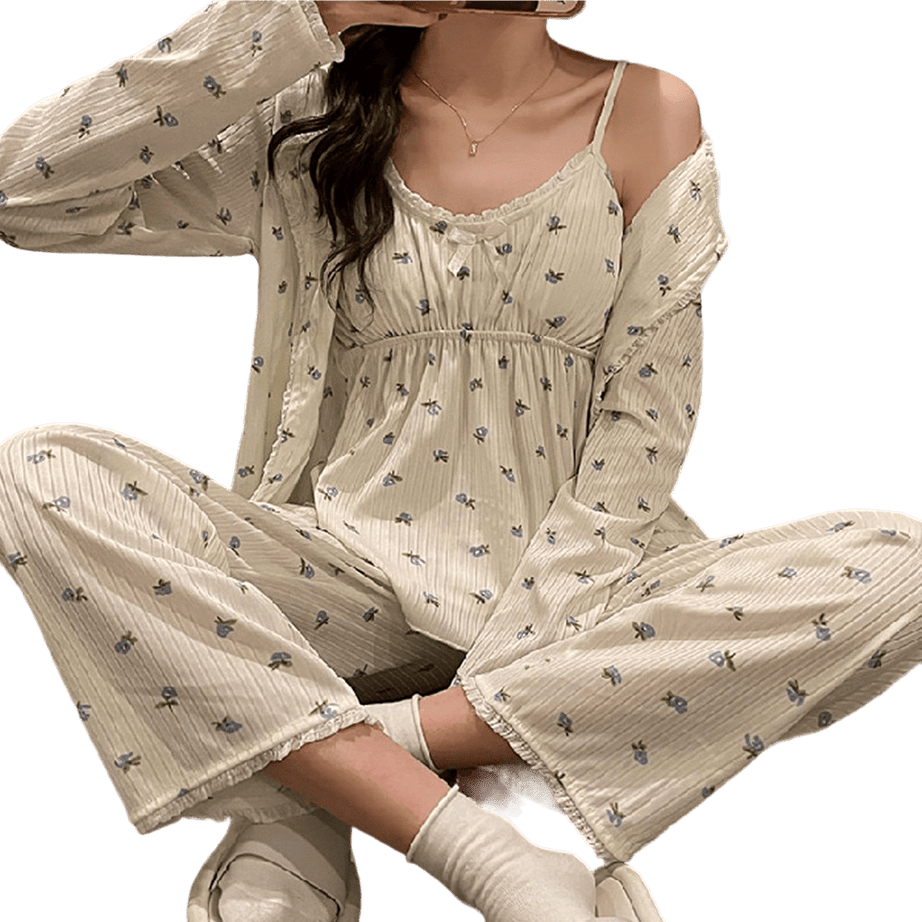 Y2k 3Pcs Ladies Cotton Pajama