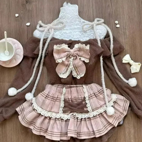 Dark Doll Bow-Knit Outfit Set