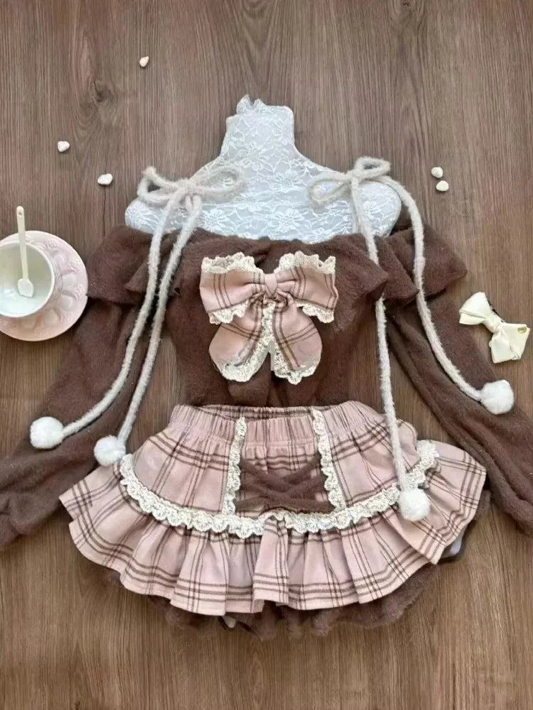 Dark Doll Bow-Knit Outfit Set