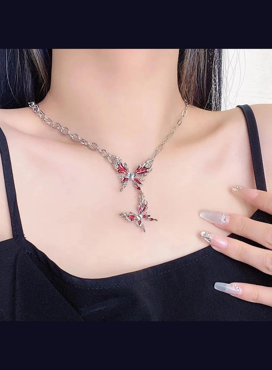 Crimson Butterfly Chain Necklace