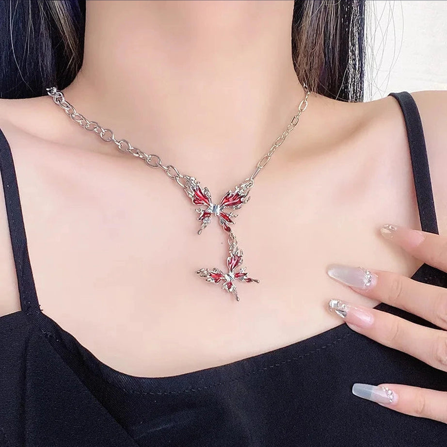 Crimson Butterfly Chain Necklace