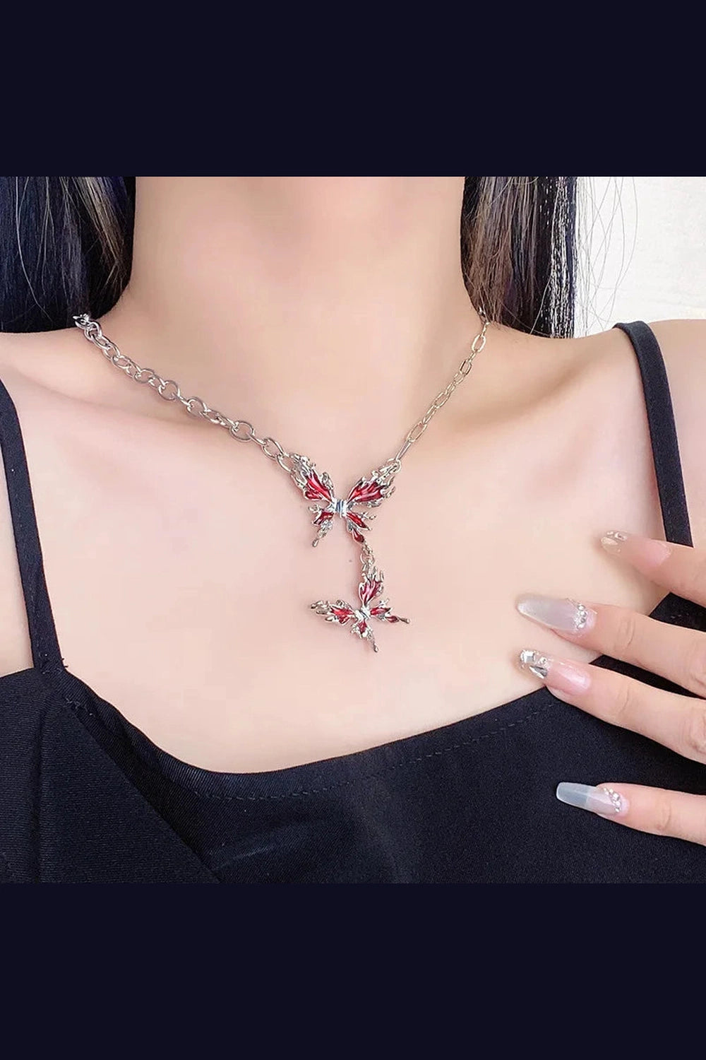 Crimson Butterfly Chain Necklace