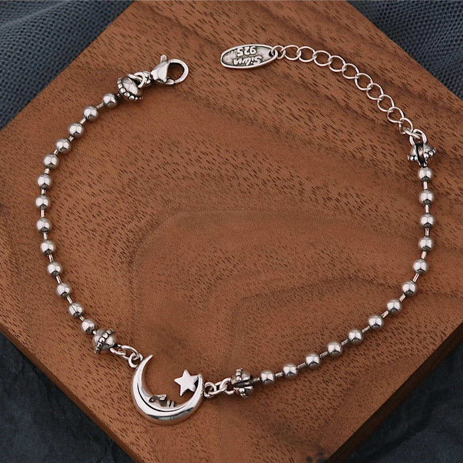 Celestial Moon & Star Silver Bracelet