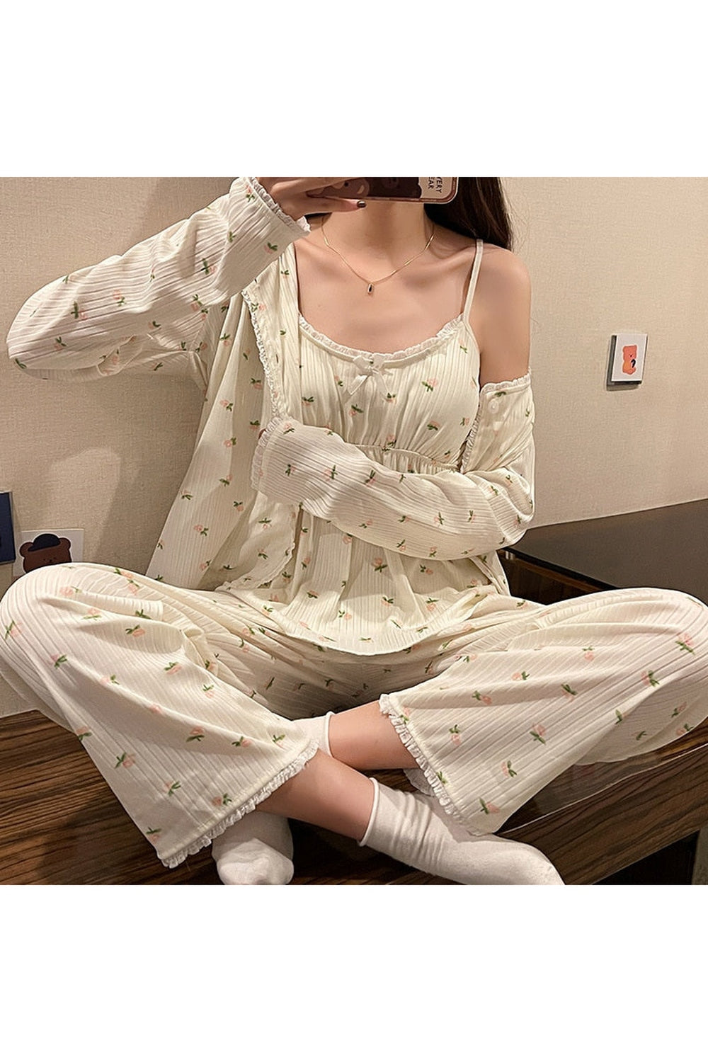 Y2k 3Pcs Ladies Cotton Pajama