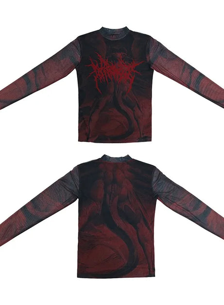 Chaos Flame Graphic Mesh Top
