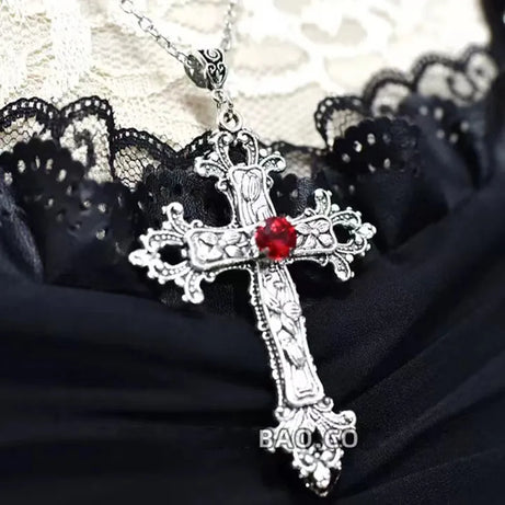 Gothic Bloodstone Cross Necklace