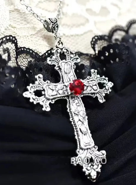 Gothic Bloodstone Cross Necklace