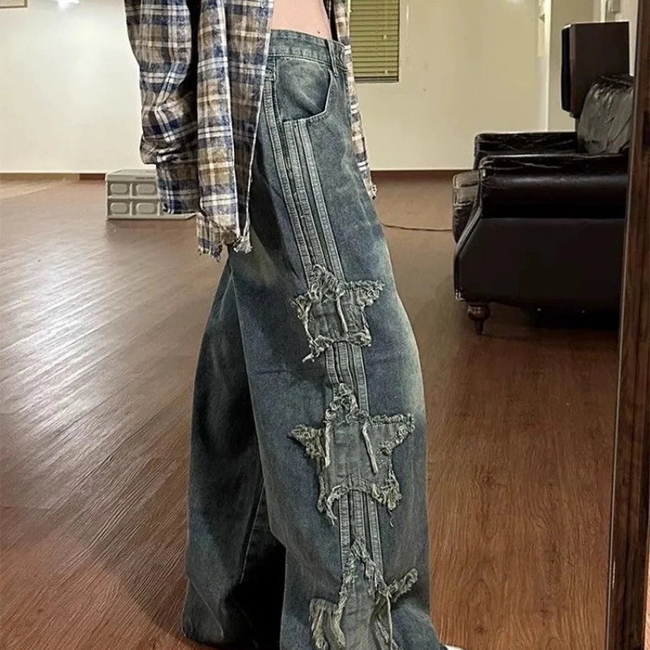 Y2k Shredded Grunge Wide-Leg Jeans