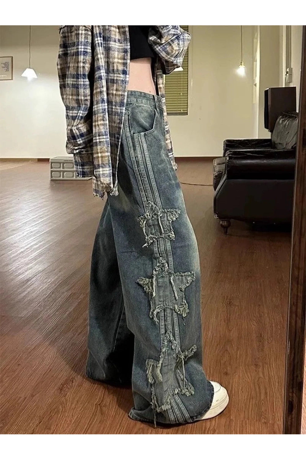 Y2k Shredded Grunge Wide-Leg Jeans