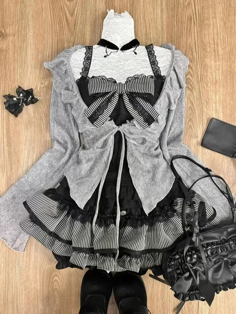 Dark Doll Bow-Knit Outfit Set