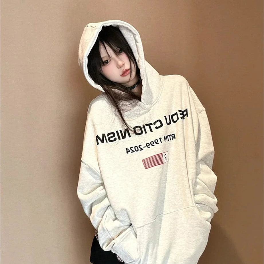 Edgy Reverse Text Oversized Hoodie