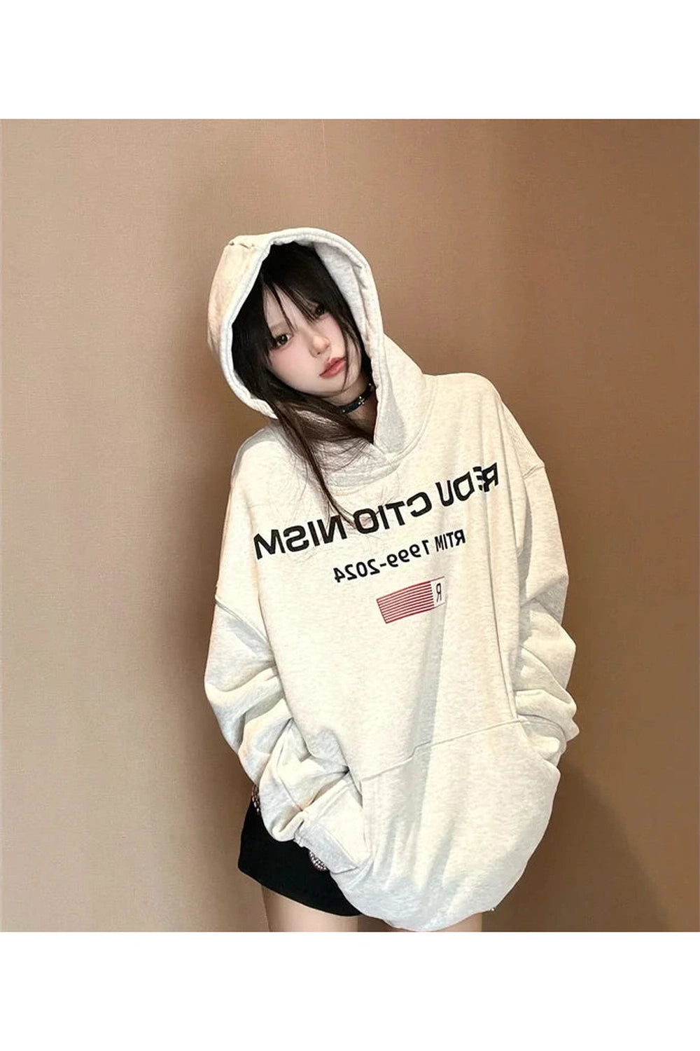 Edgy Reverse Text Oversized Hoodie