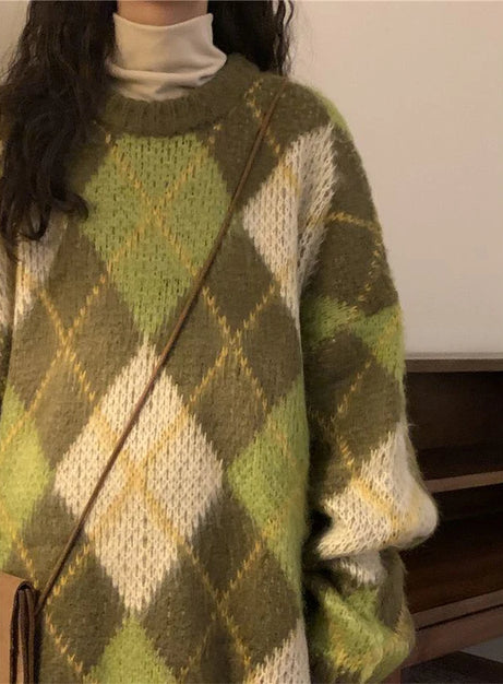 Mossy Plaid Oversized Sweater